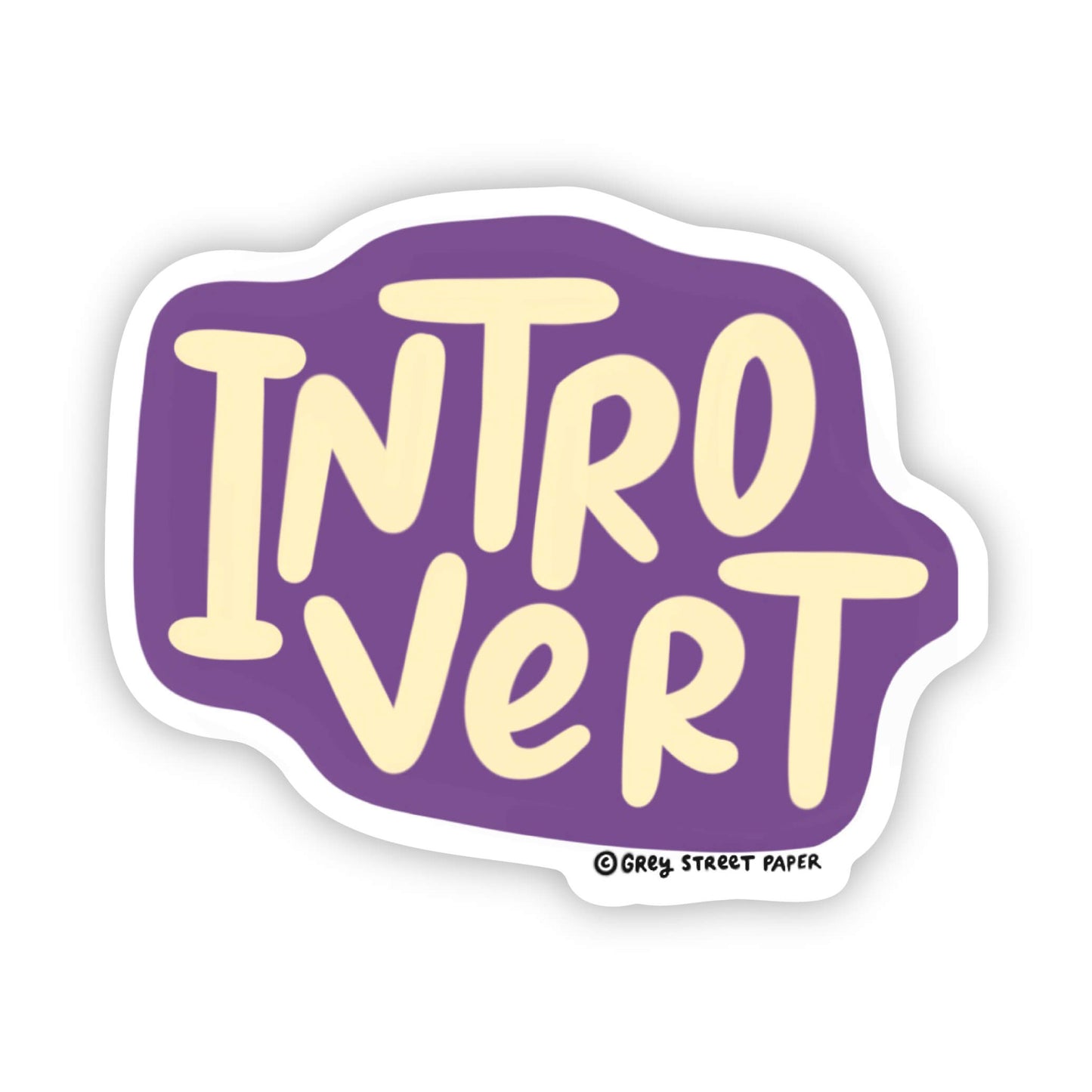 introvert text in cream color on purple background sicker on white background