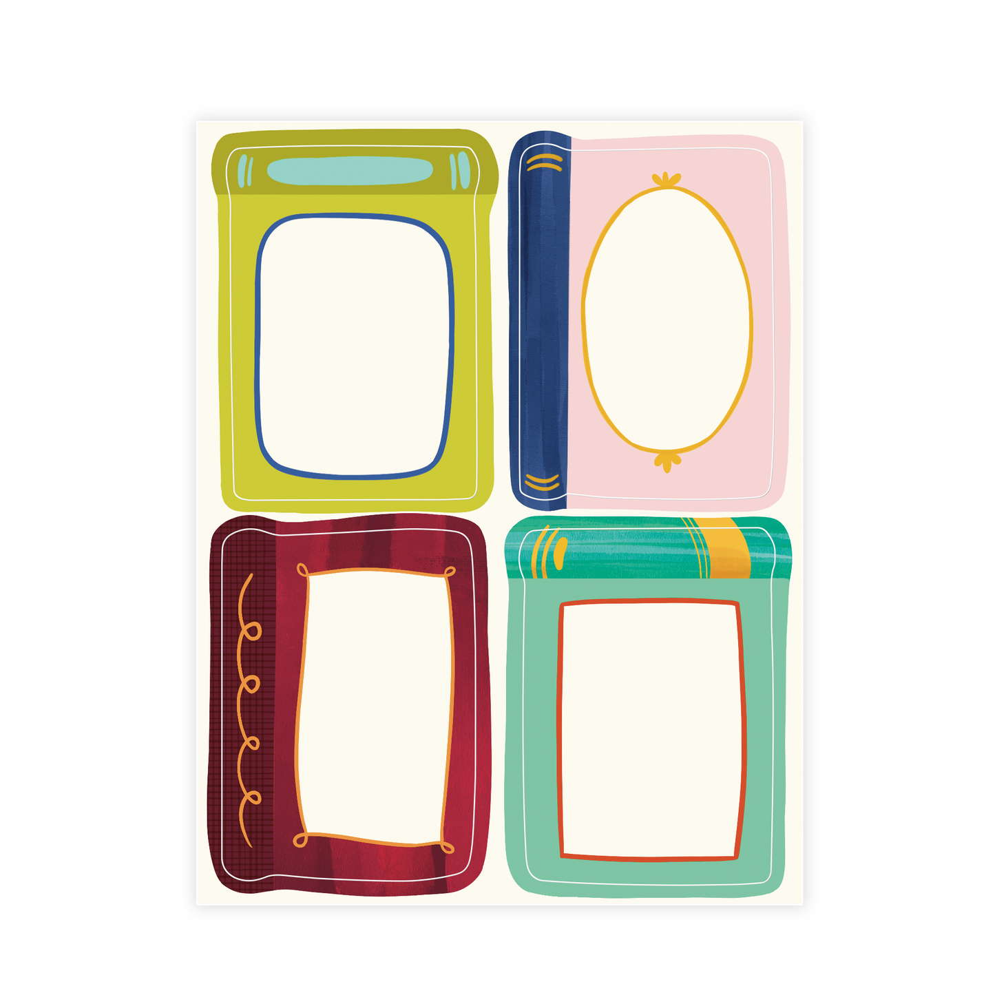 Colorful Decorative Books Blank Bookplate Set of 8 Stickers