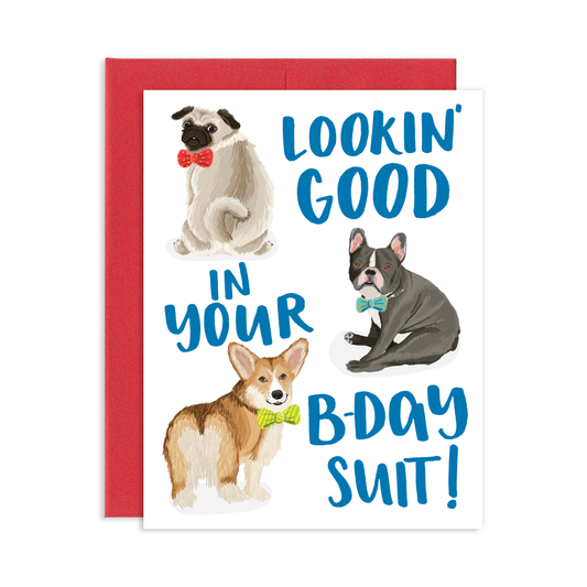 Birthday Suit Dog Greeting Card