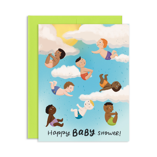 Raining Babies Baby Shower Greeting Card
