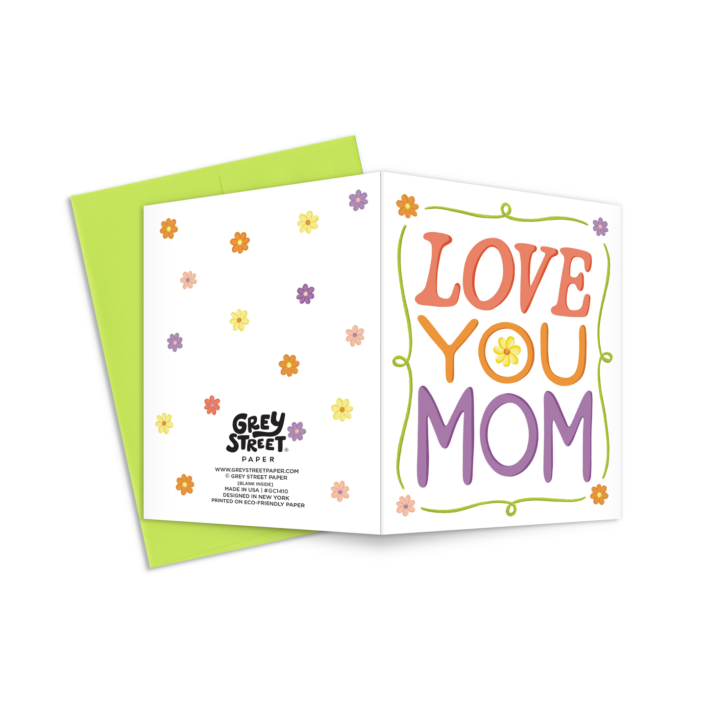 Love You Mom Retro Flowers Mother's Day Greeting Card