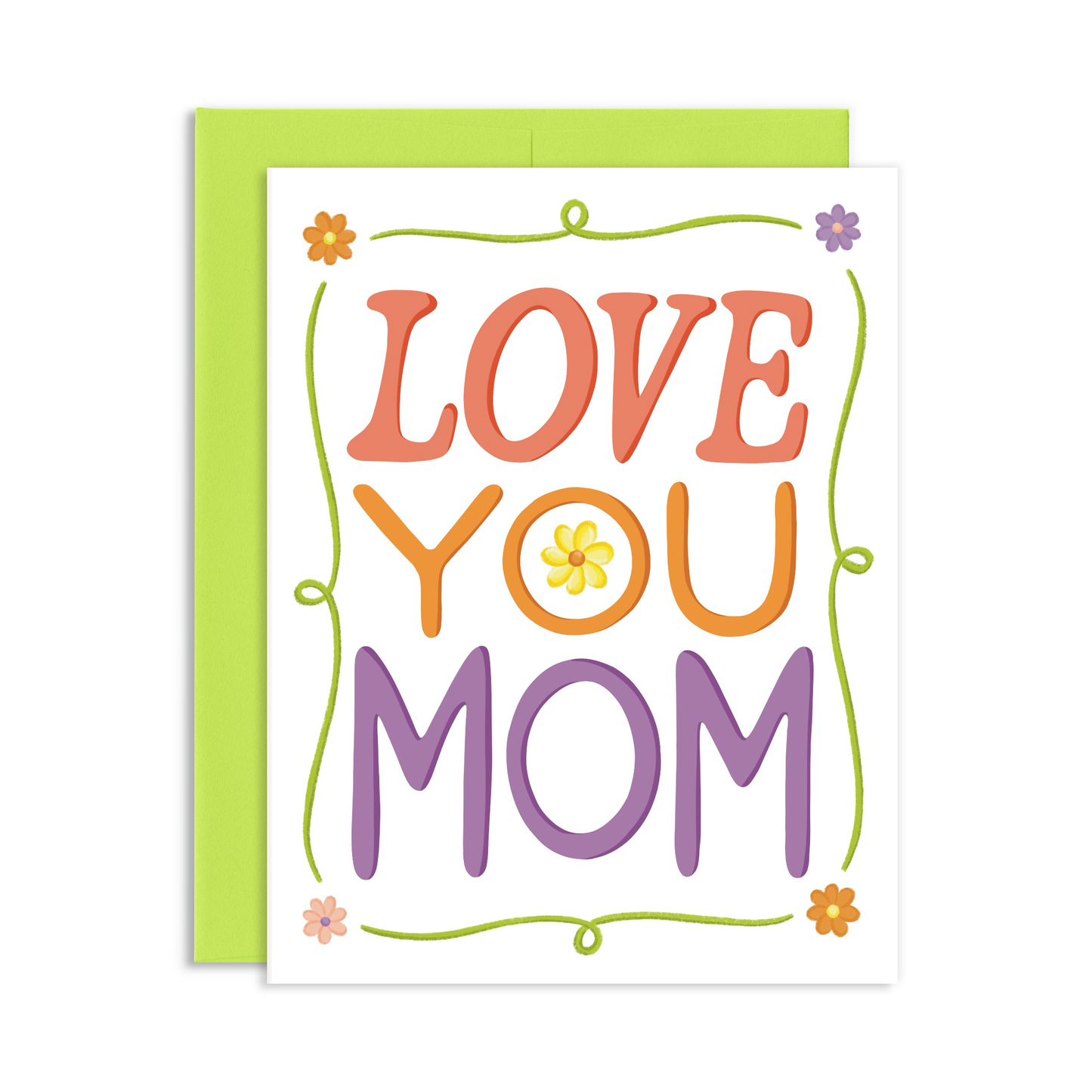 Love You Mom Retro Flowers Mother's Day Greeting Card