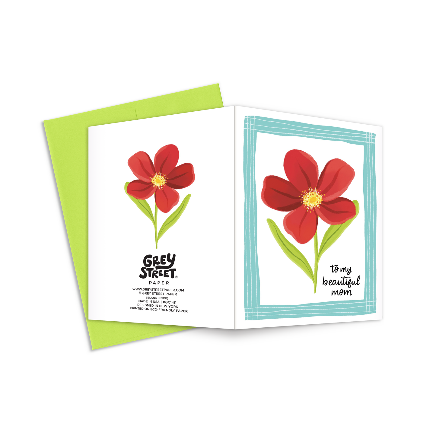 To My Beautiful Mom Red Flower Mother's Day Greeting Card