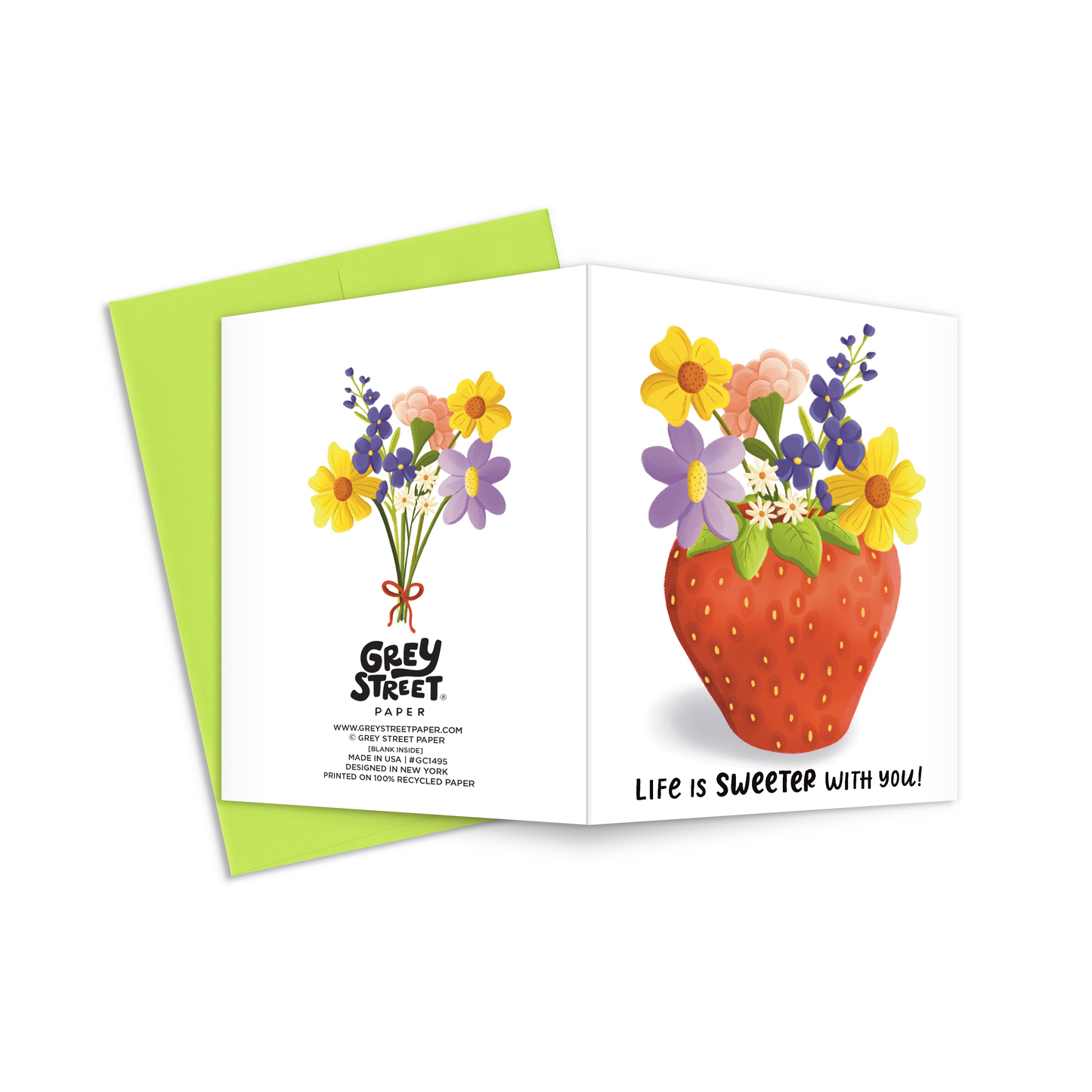 Life Is Sweeter With You Strawberry Vase Love Greeting Card