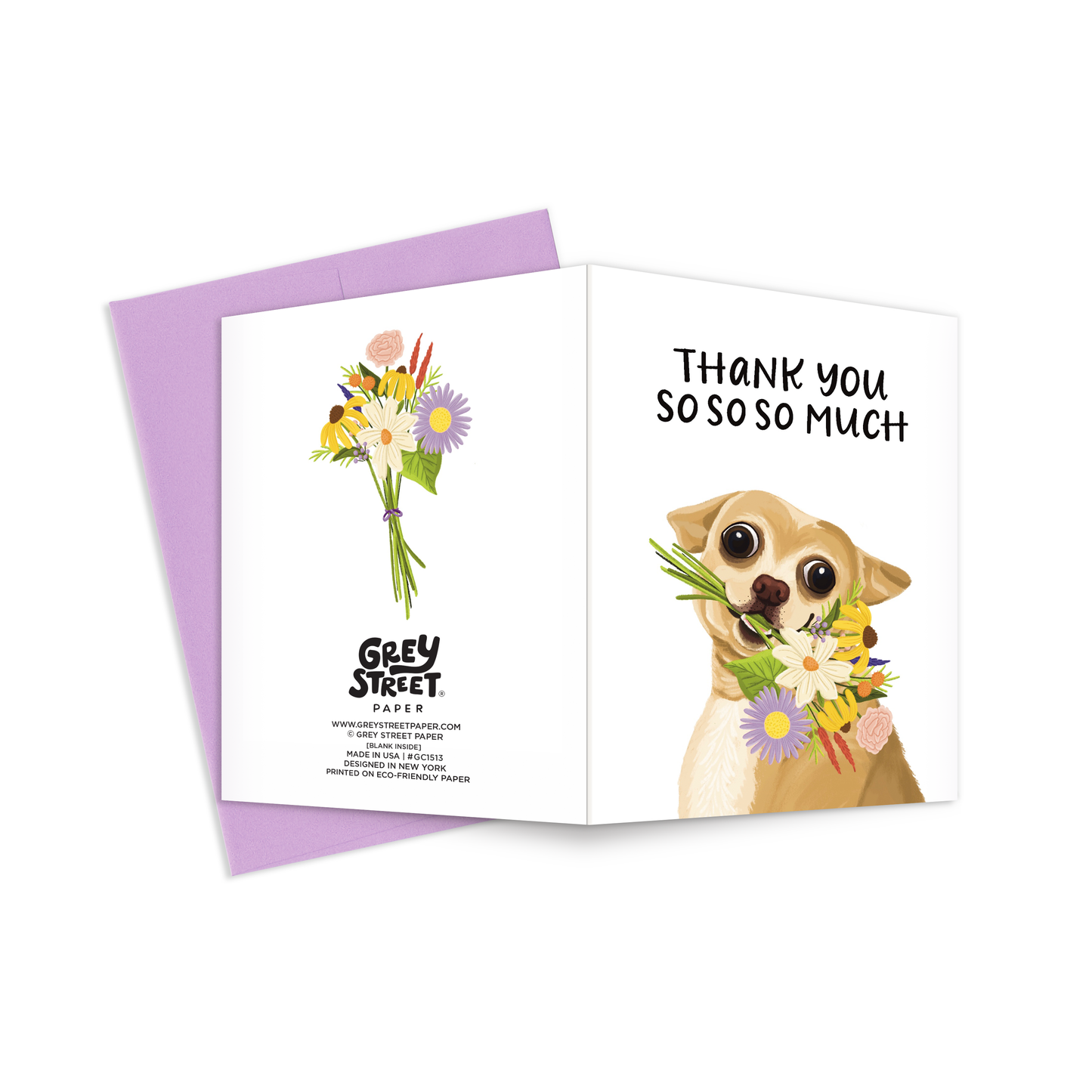 Thank You So Much Funny Chihuahua Dog With Flowers Thank You Greeting Card