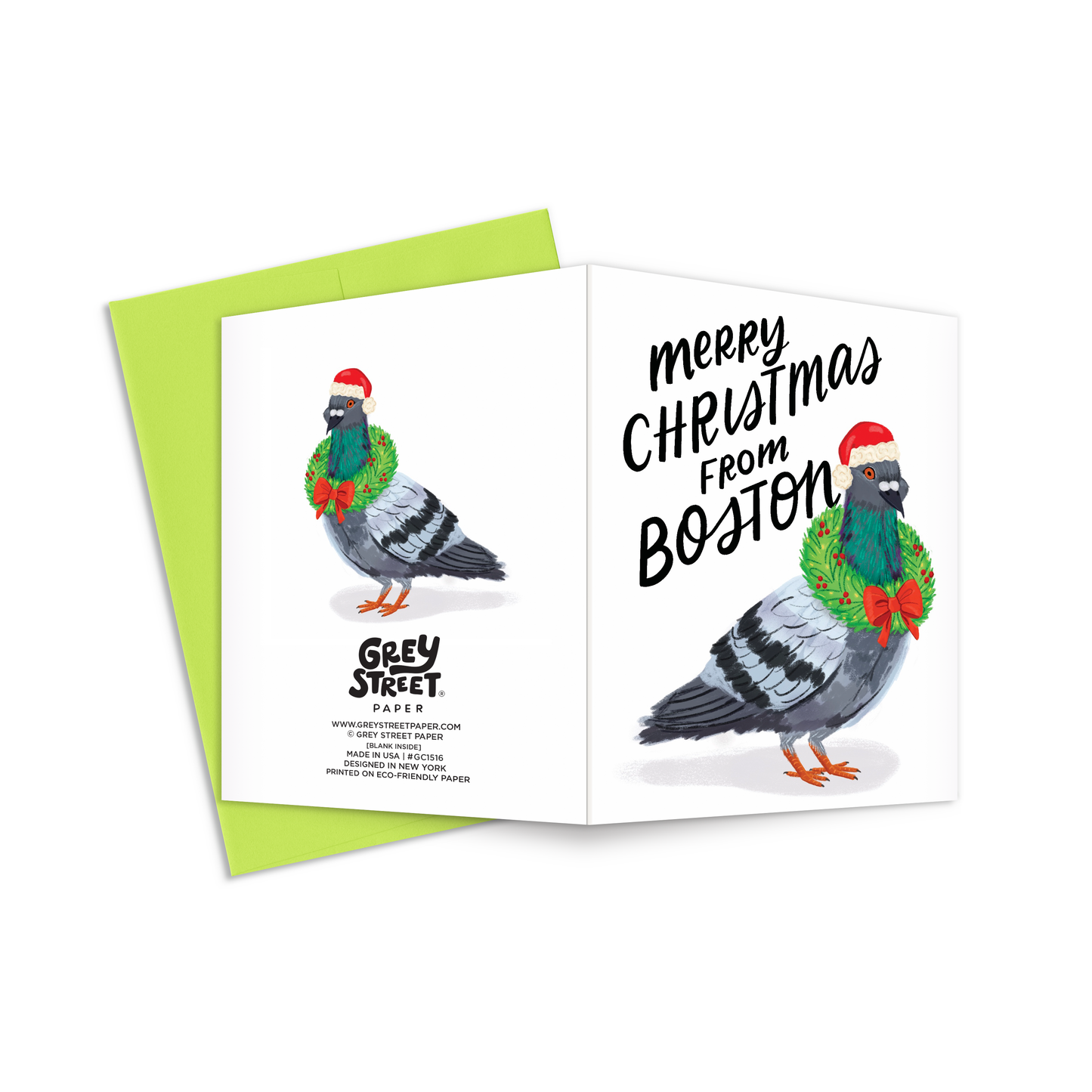 Merry Christmas From Boston Pigeon Christmas Greeting Card