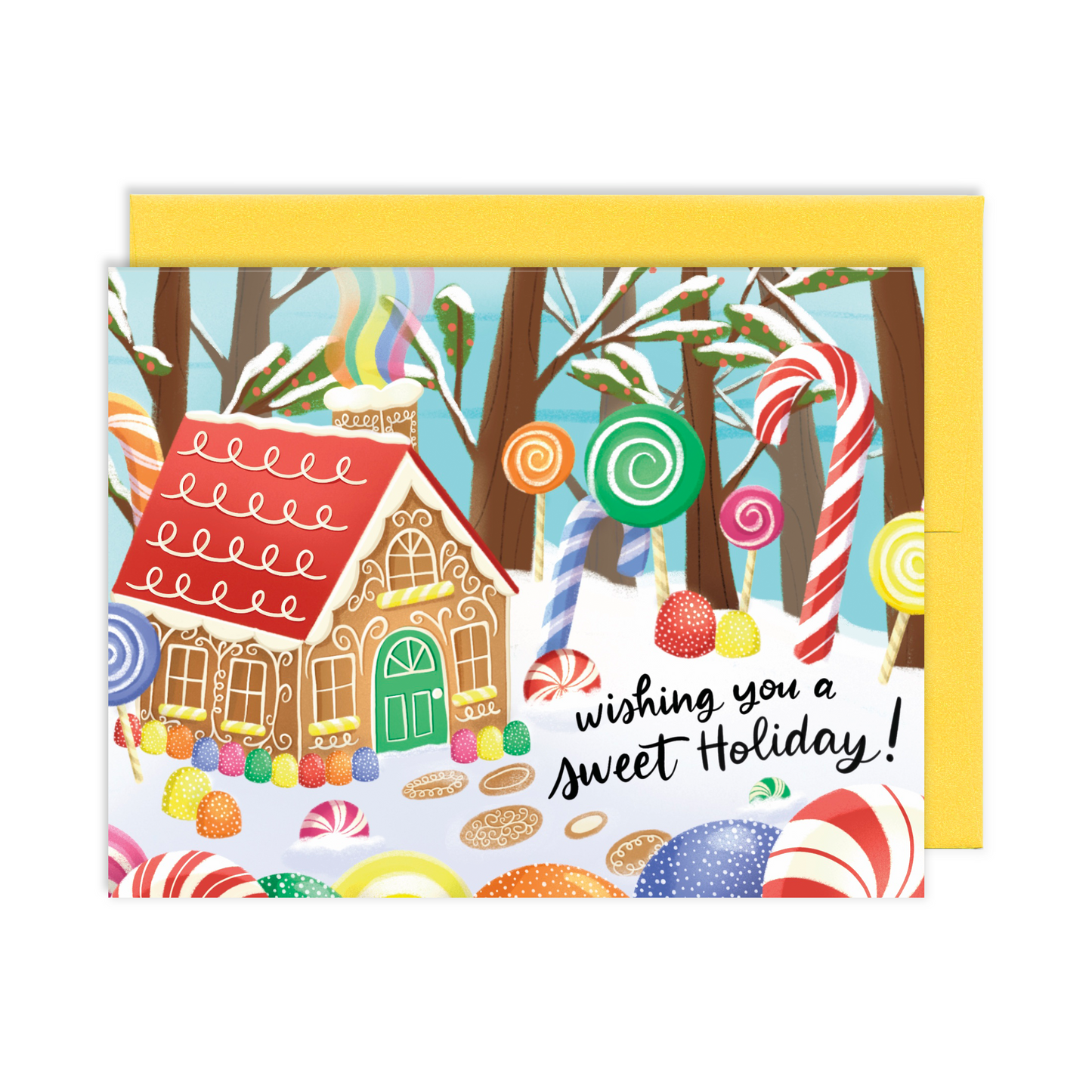 Sweet Holiday Gingerbread House Winter Scene Christmas Greeting Card