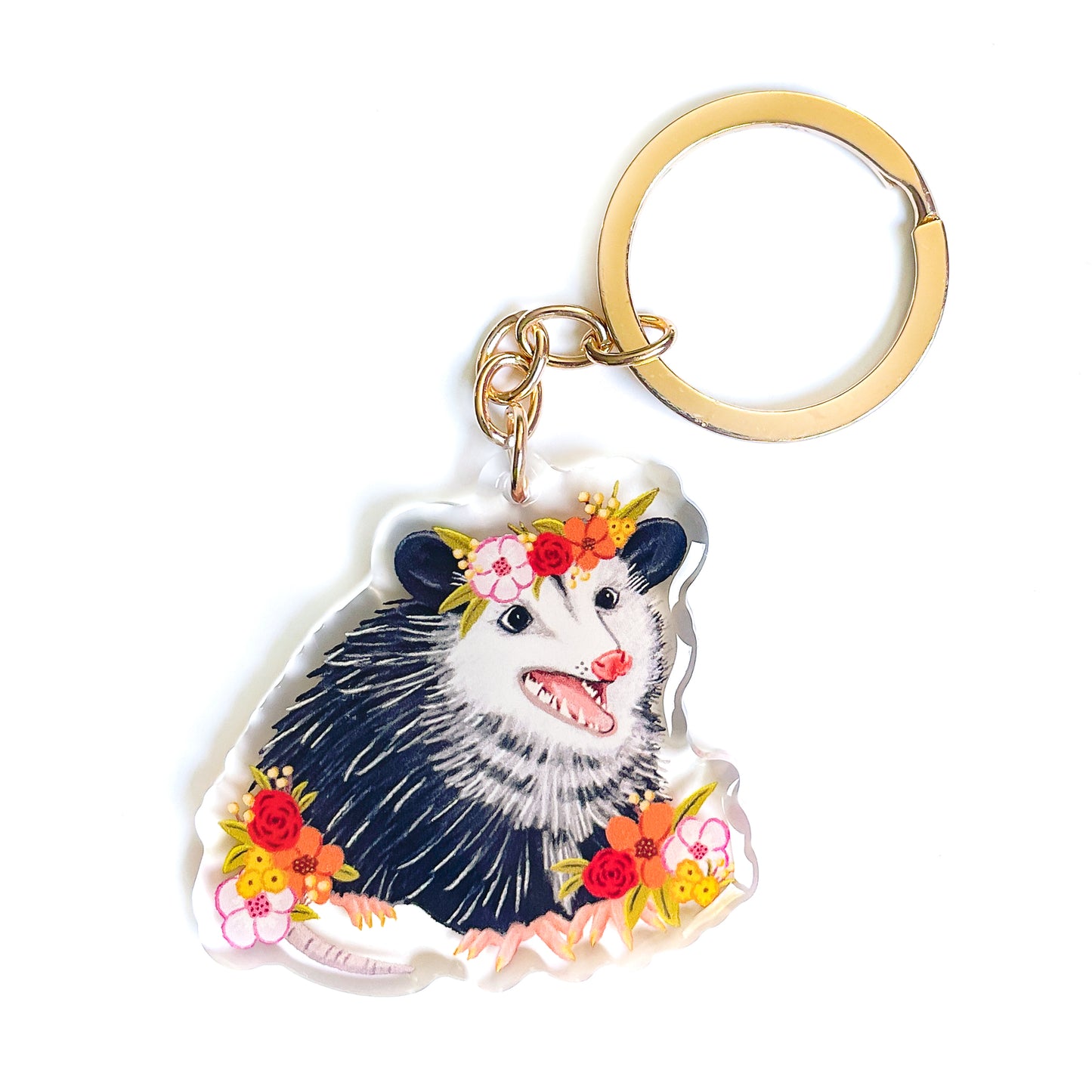 Opossum Floral Keychain
