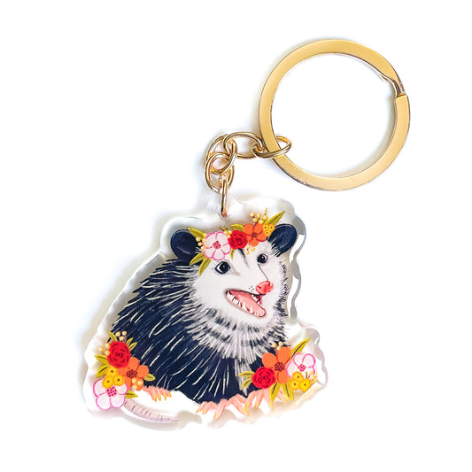 Opossum Floral Keychain