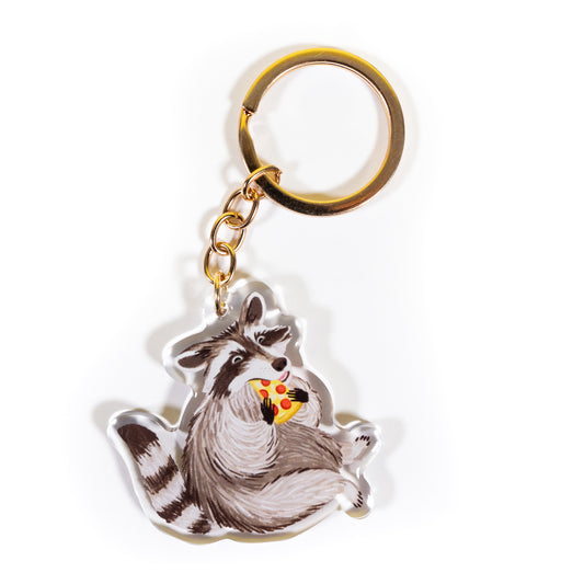 Raccoon Eating Pizza Keychain