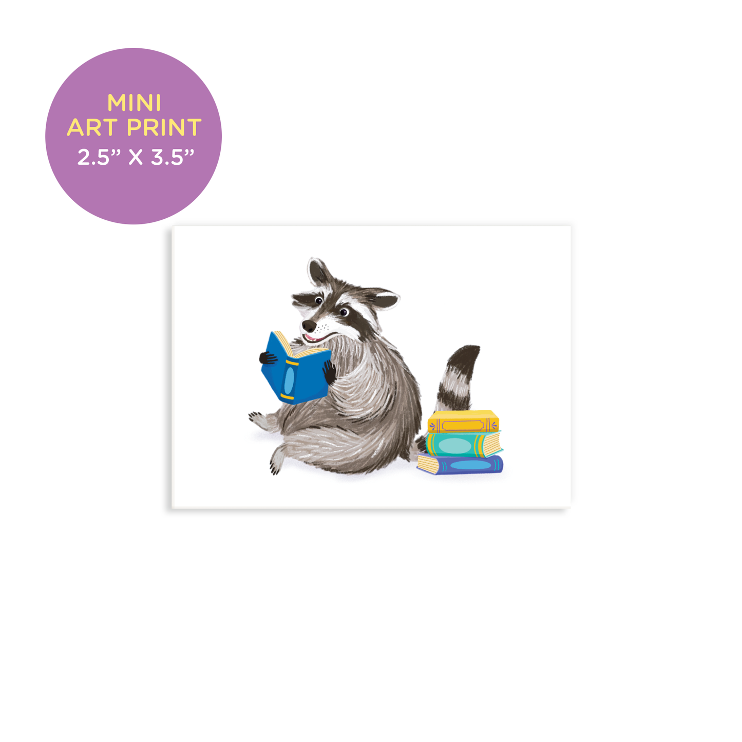 Reading Raccoon With Book Stack Mini Art Print