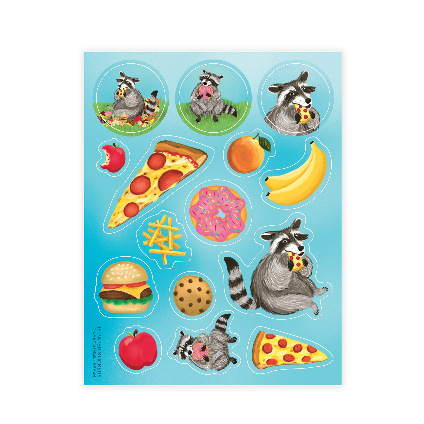 Pizza Raccoon Junk Food Paper Sticker Sheet