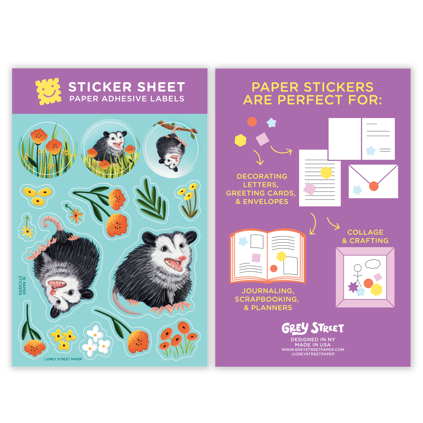 Opossum Flower Garden Paper Sticker Sheet