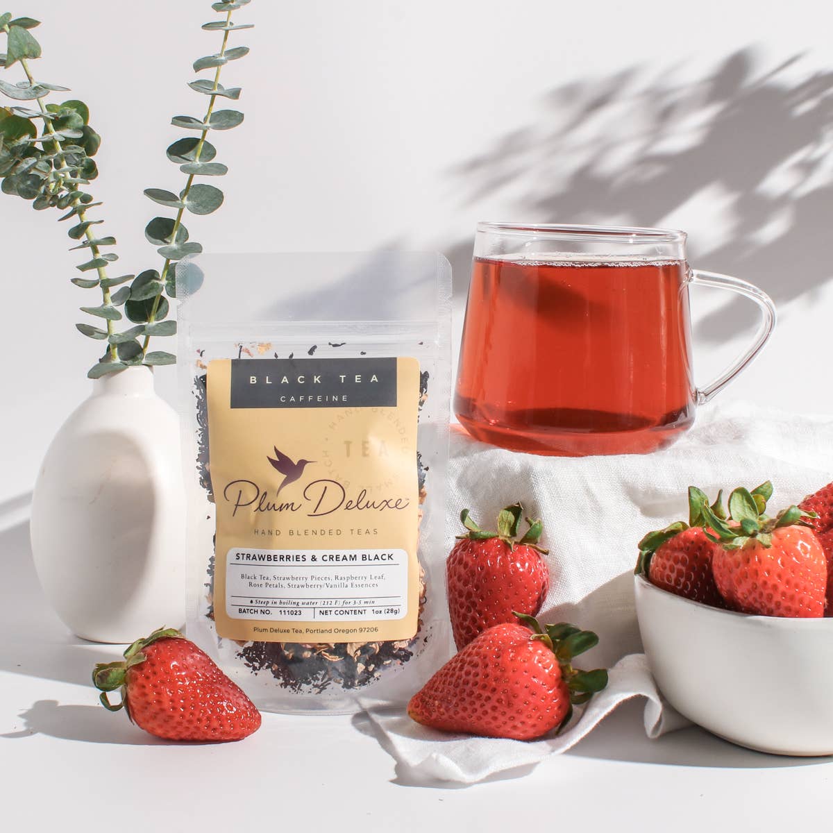 Strawberries and Cream Black Loose Leaf Tea with Rose: 1 oz