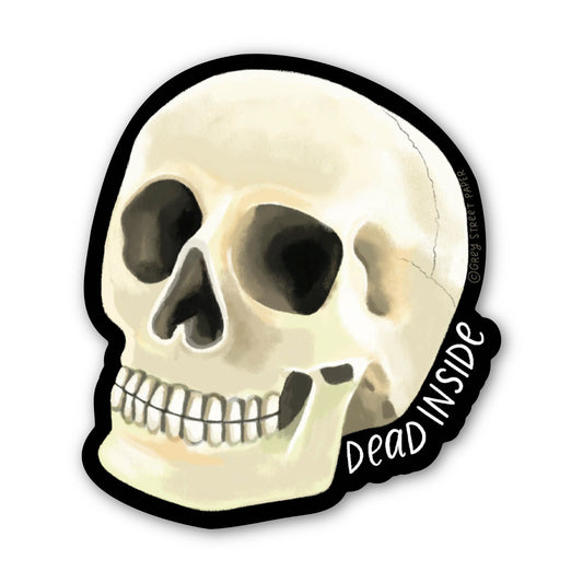 Skull sticker with 'Dead Inside' text on a white background