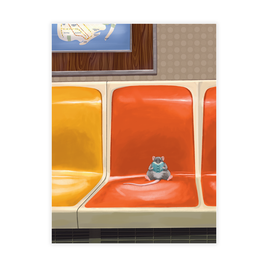 NYC Subway Rat Reading 9" x 12" Art Print