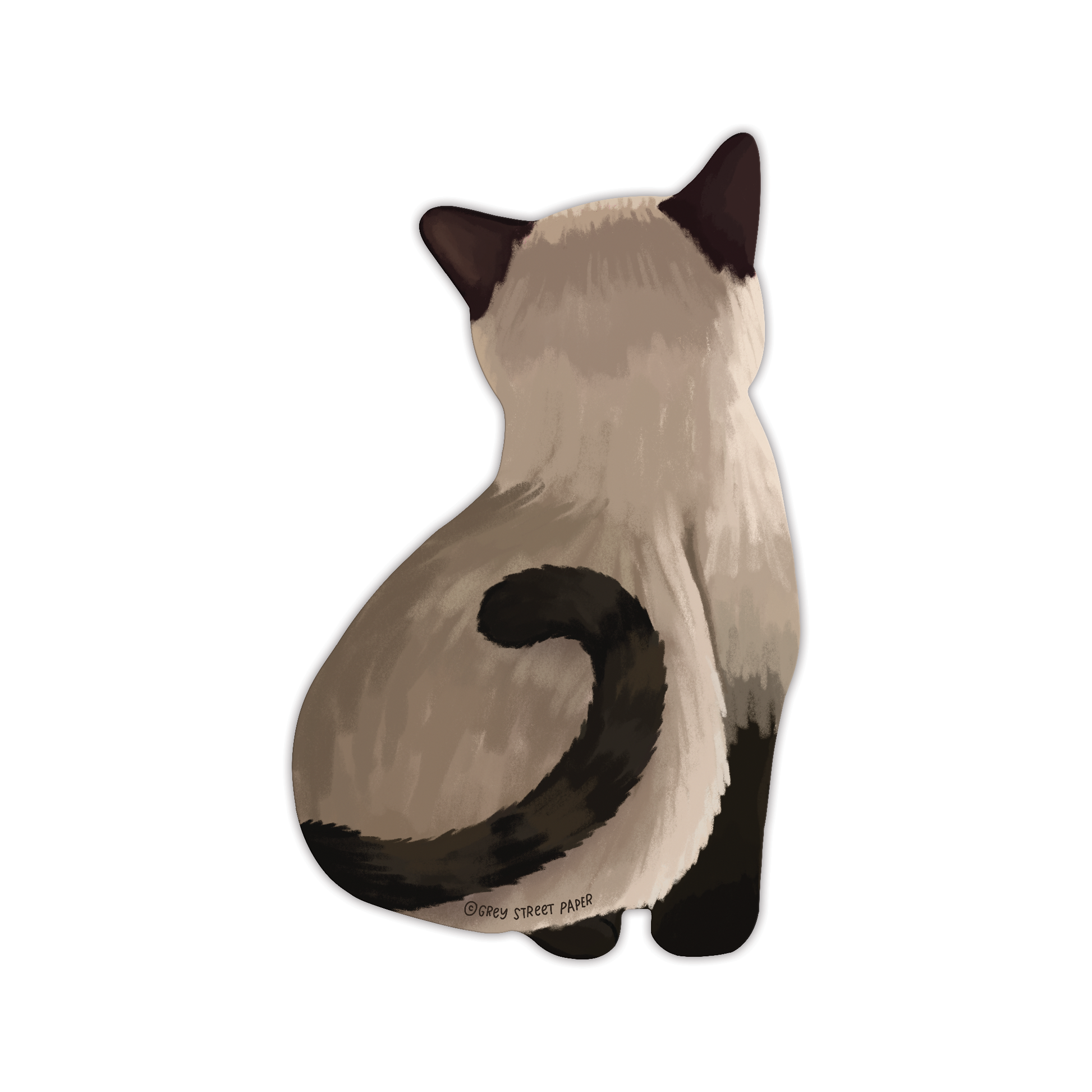 Siamese cat bookmark showing back view with cream body, dark brown ears and tail on white background