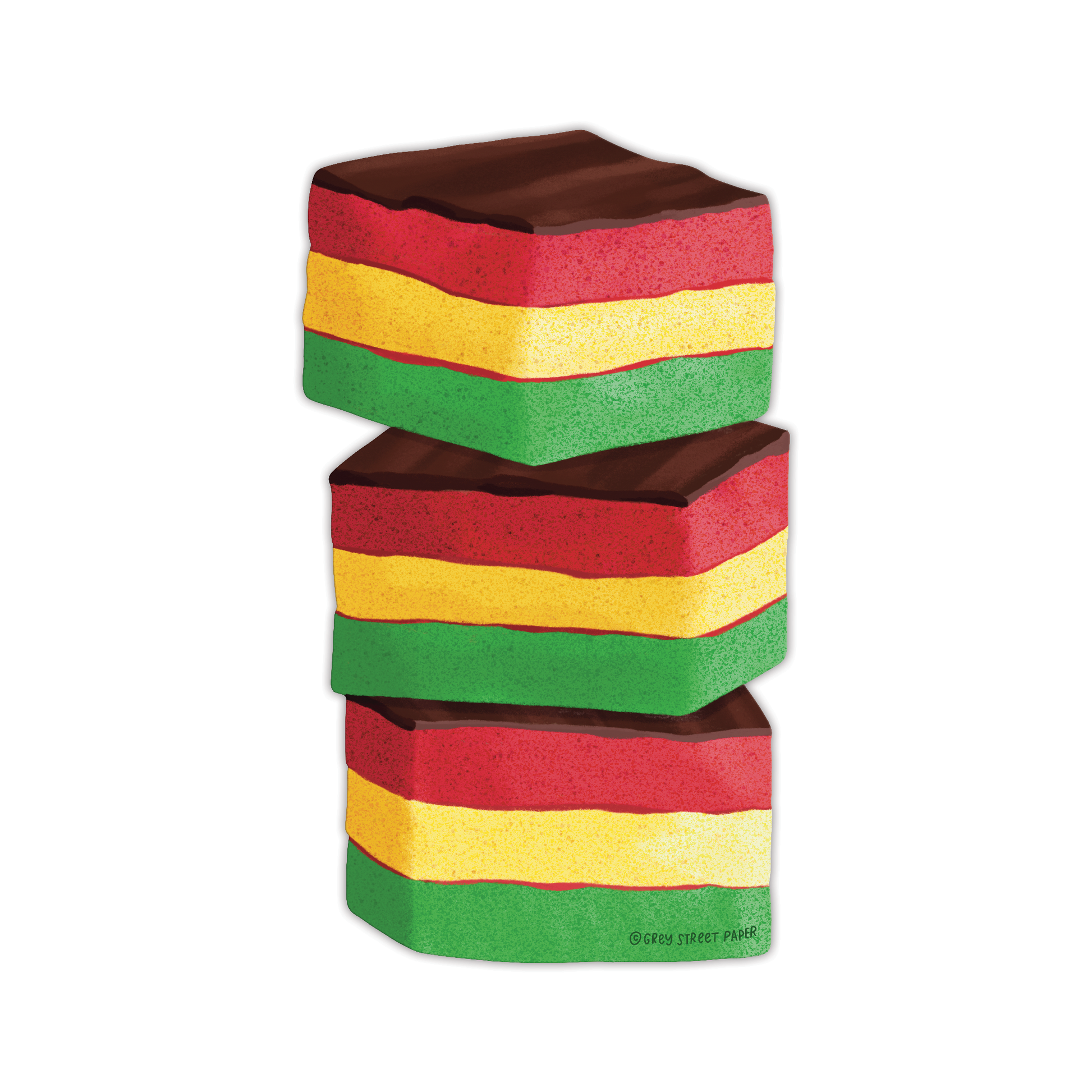 Italian rainbow cookie bookmark showing back view with chocolate coating and colorful layers on white background