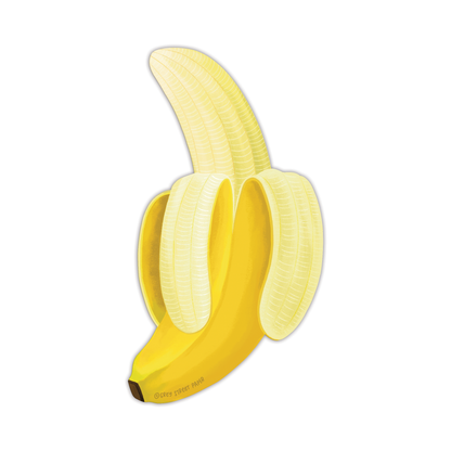 Peeled banana bookmark back view featuring bright yellow banana peel with Grey Street Paper branding