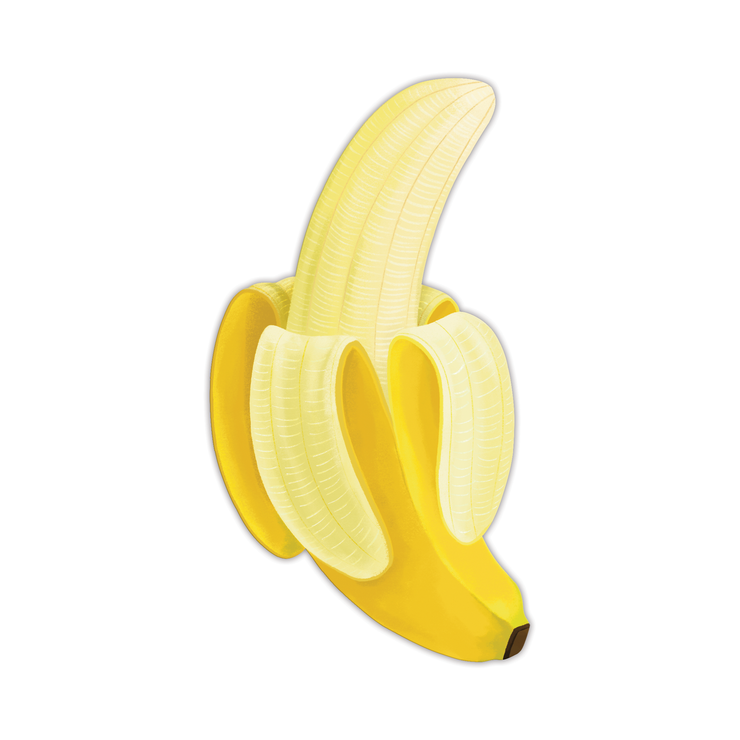 Die-cut peeled banana bookmark featuring realistic yellow banana with bright yellow peel partially opened showing pale yellow fruit inside on white background 