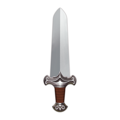 Fantasy sword paper die-cut bookmark with silver blade, ornate guard, and brown leather-wrapped handle on white background