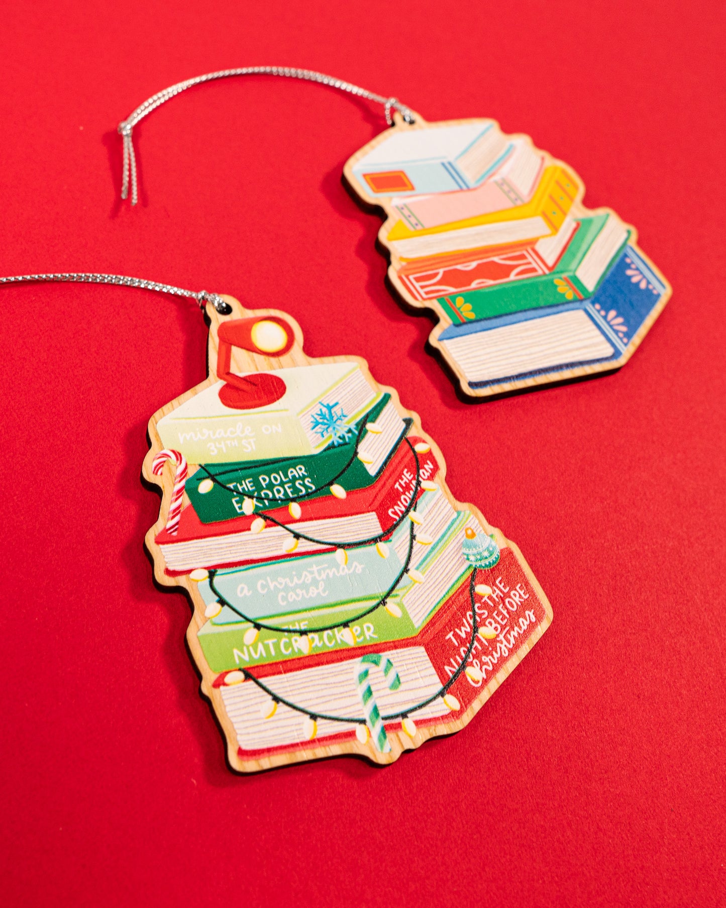 Christmas Book Stack Tree Wood Christmas Ornament