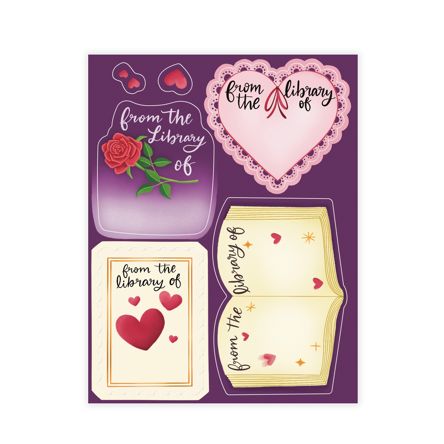Romance Theme Bookplate Set of 8 Stickers