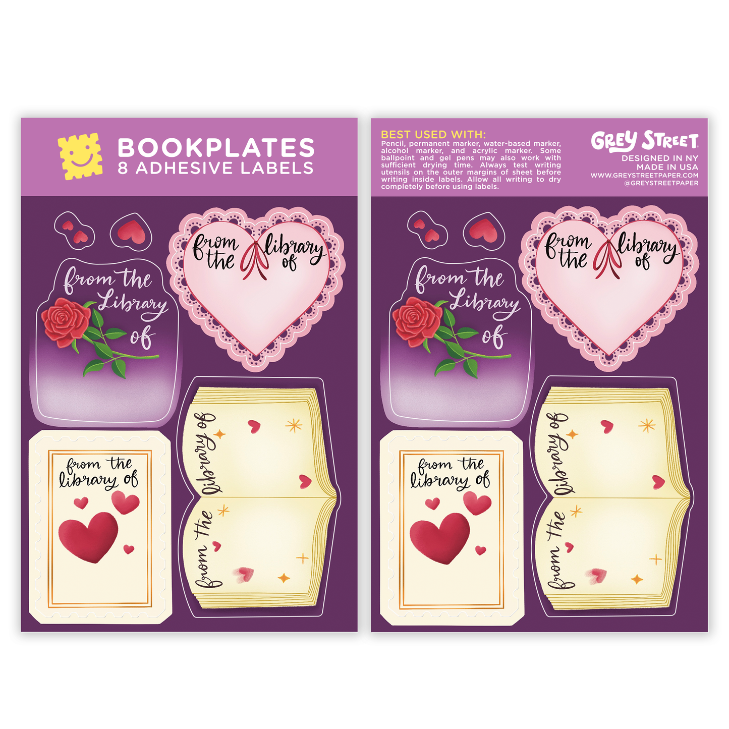 Romance Theme Bookplate Set of 8 Stickers