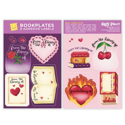 Romance Theme Bookplate Set of 8 Stickers