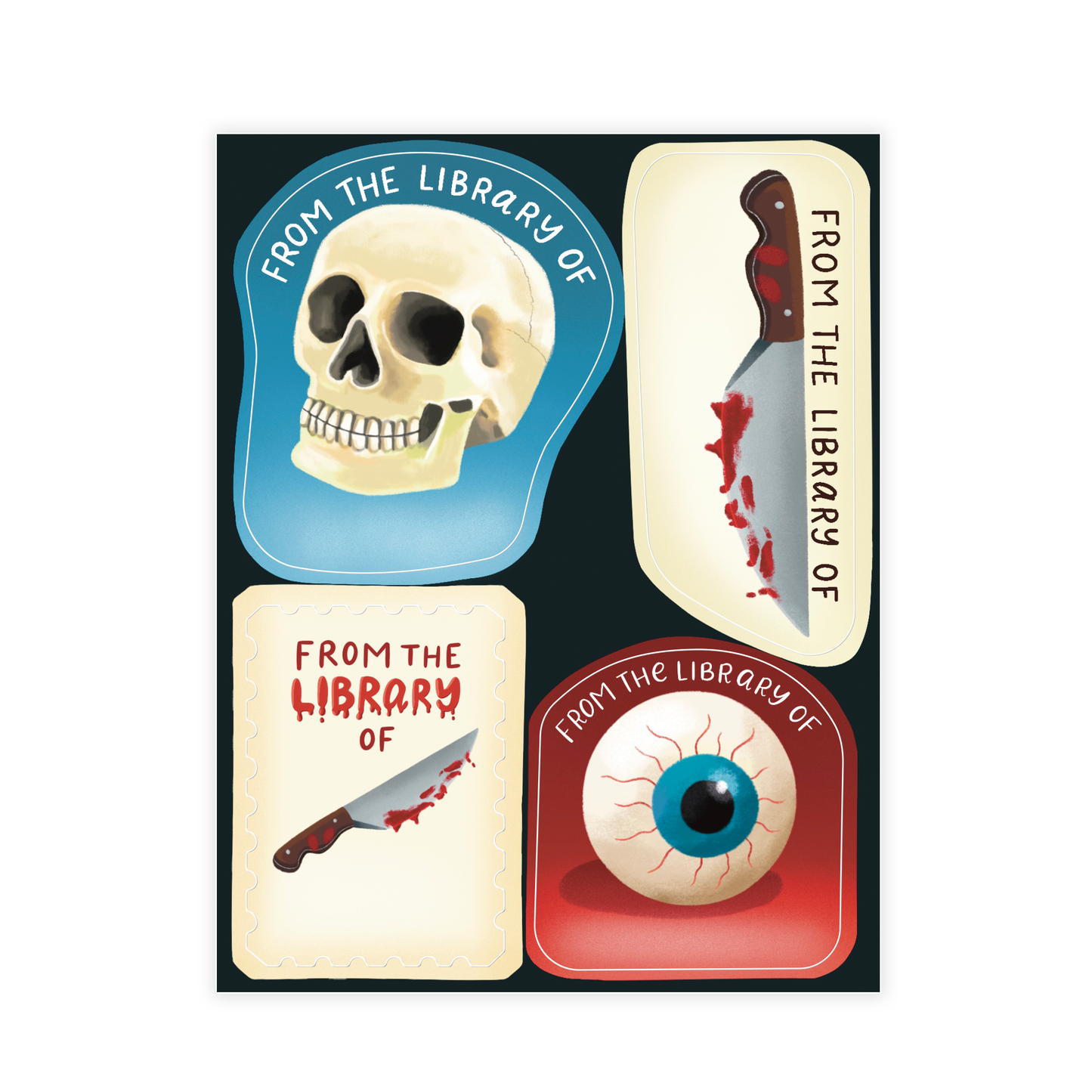 Horror & True Crime Theme Bookplate Set of 8 Stickers