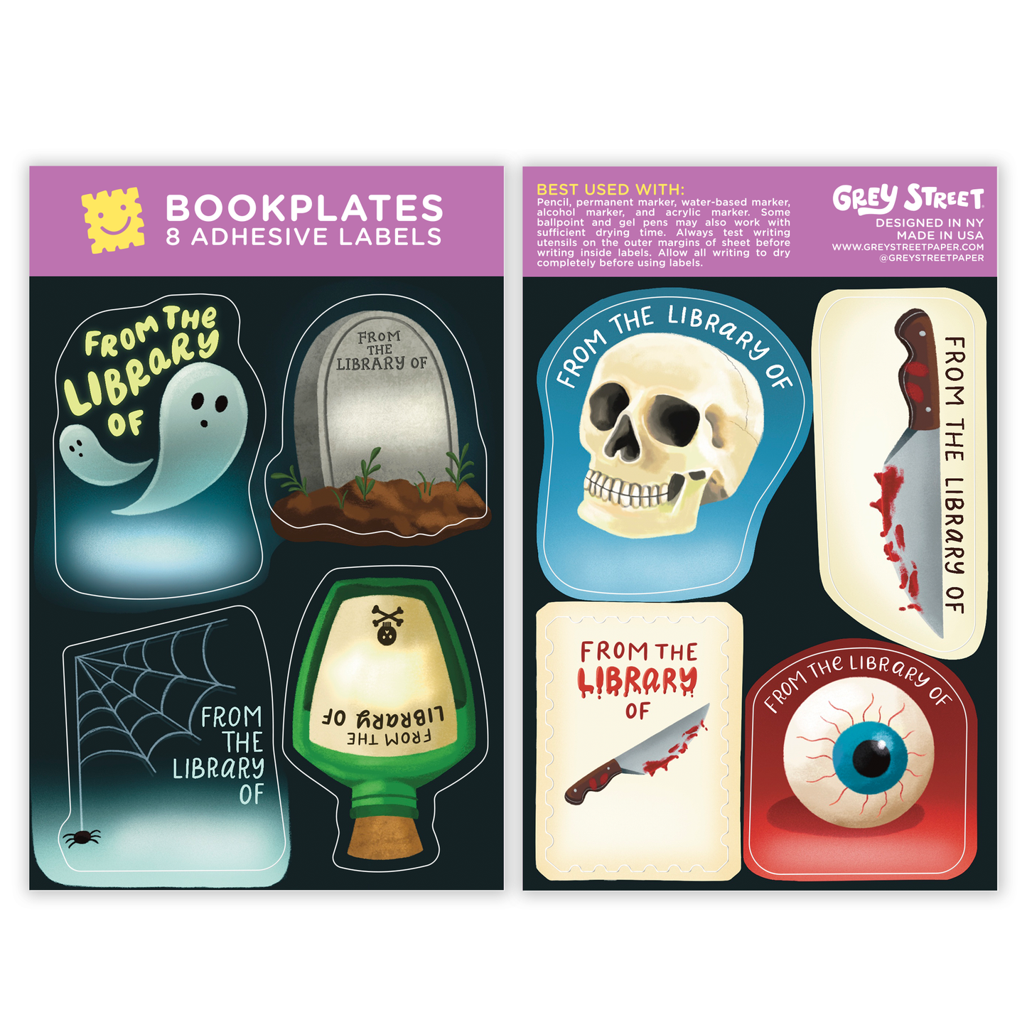 Horror & True Crime Theme Bookplate Set of 8 Stickers