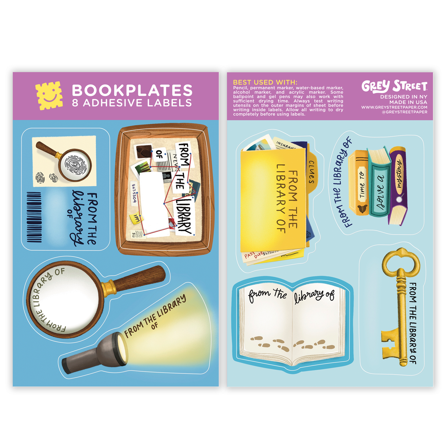 Mystery Theme Bookplate Set of 8 Stickers