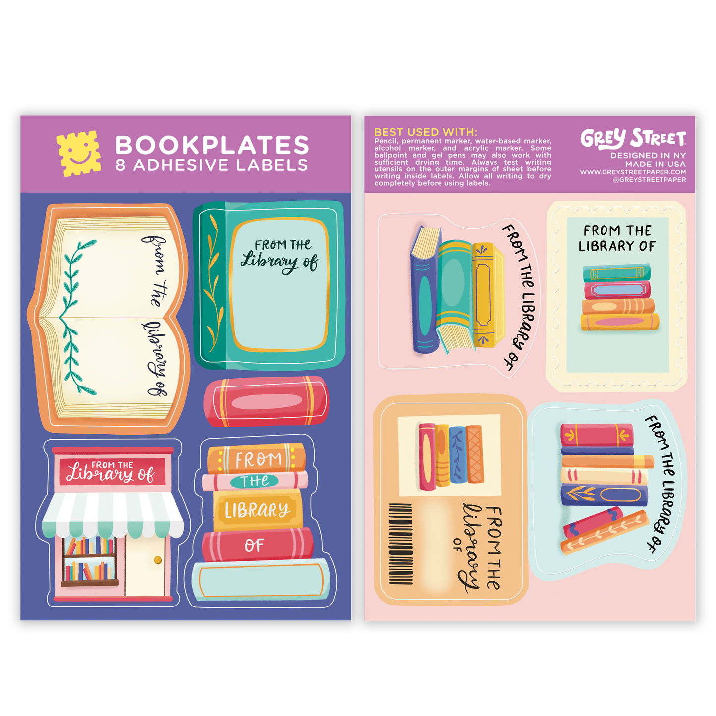Bookshop Theme Bookplate Set of 8 Stickers