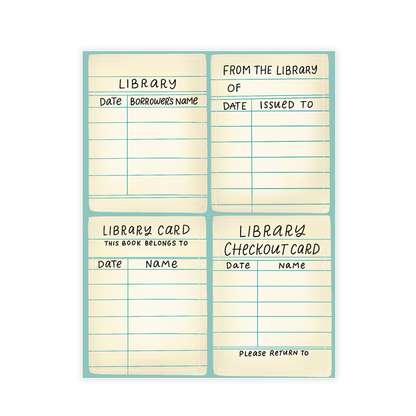 Classic Library Card Theme Bookplate Set of 8 Stickers