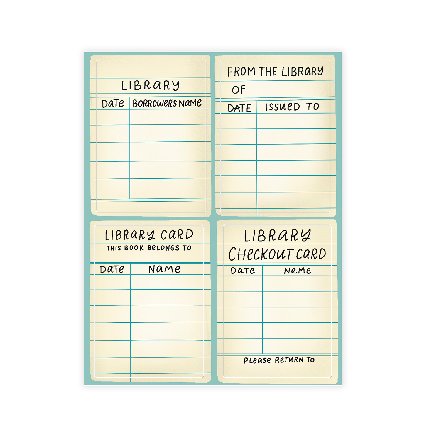 Classic Library Card Theme Bookplate Set of 8 Stickers