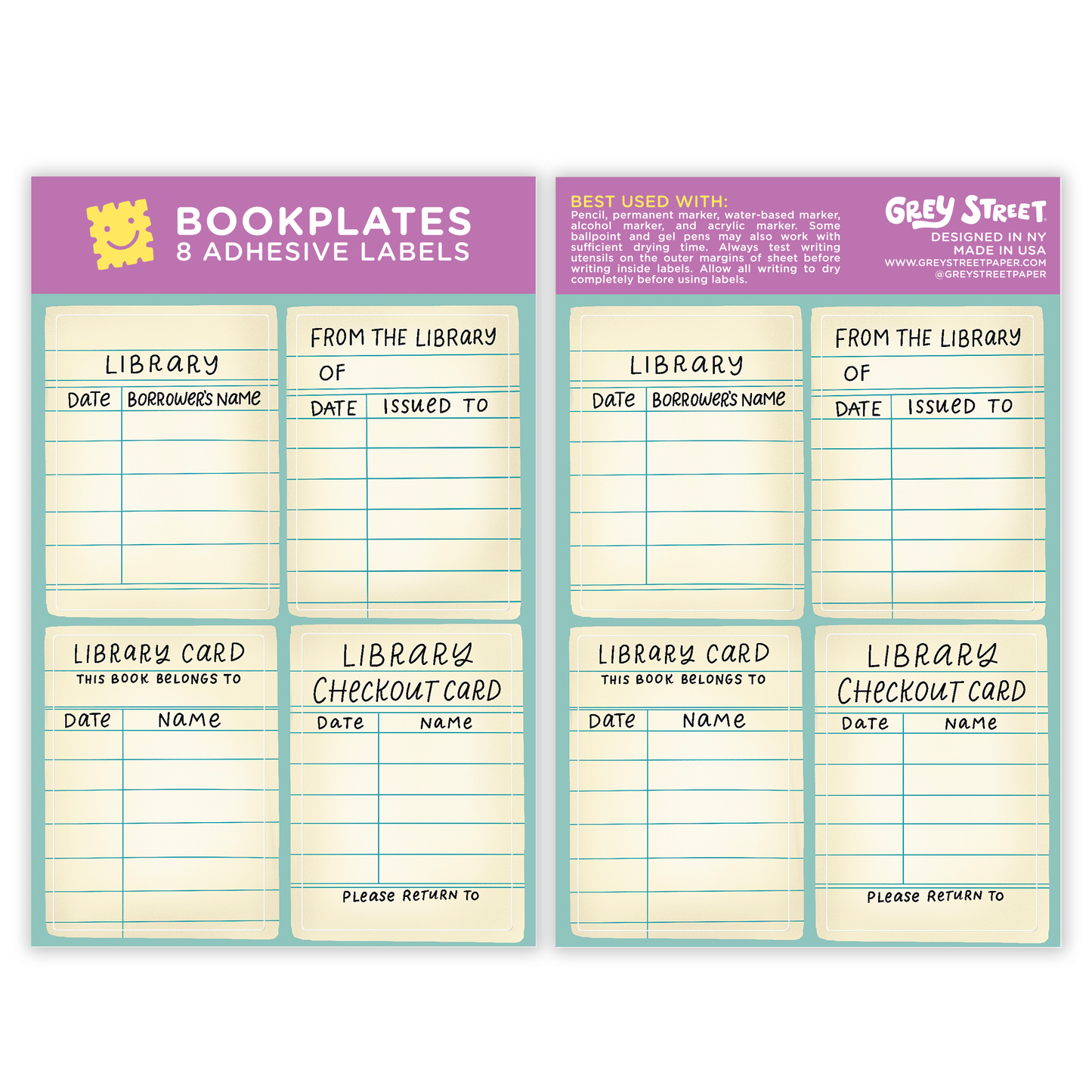 Classic Library Card Theme Bookplate Set of 8 Stickers