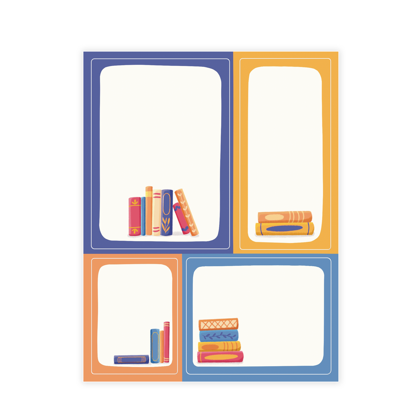 Colorful Blank Bordered Book Theme Bookplate Set of 8 Stickers
