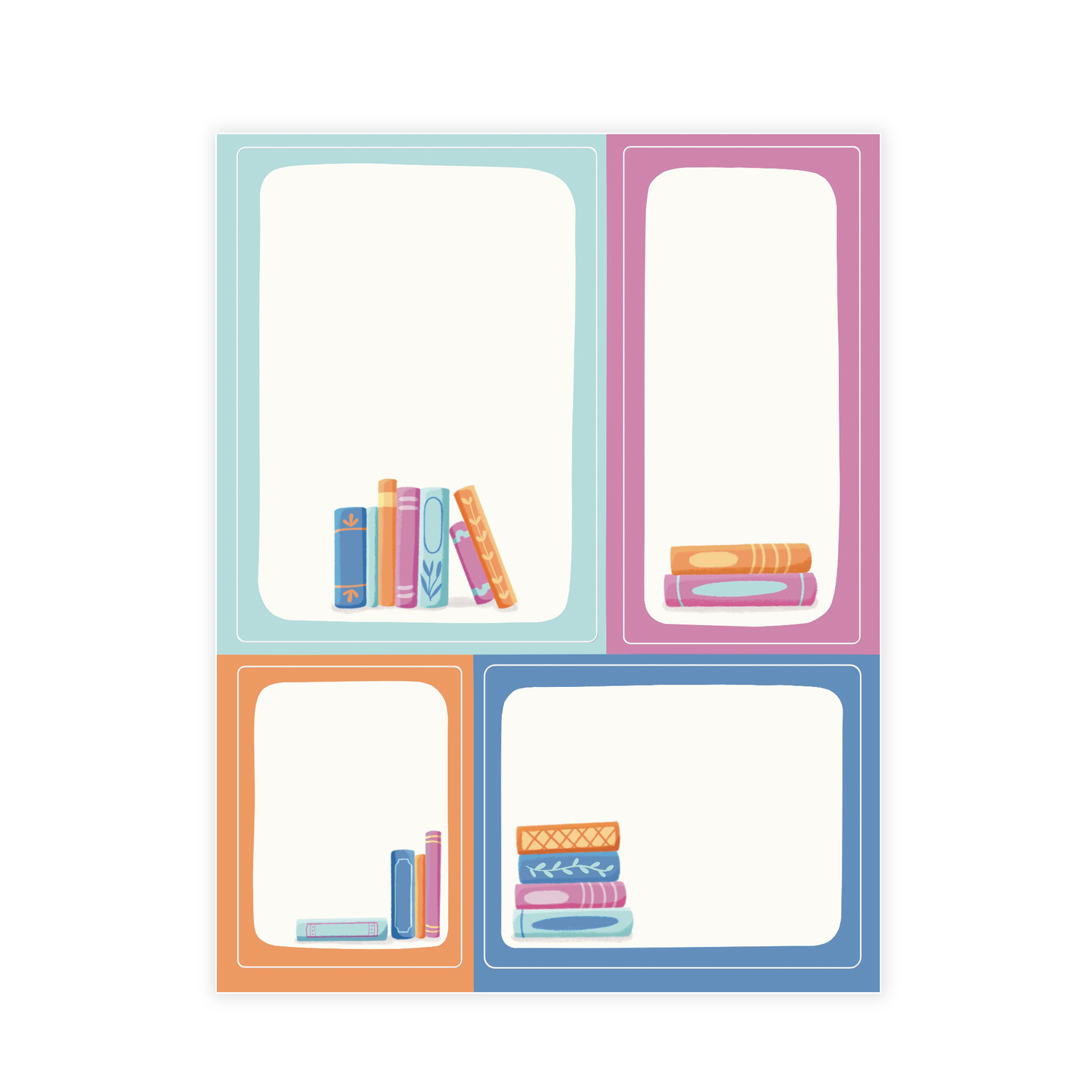 Colorful Blank Bordered Book Theme Bookplate Set of 8 Stickers
