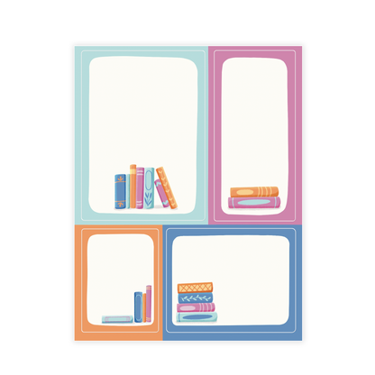Colorful Blank Bordered Book Theme Bookplate Set of 8 Stickers