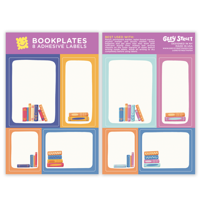 Colorful Blank Bordered Book Theme Bookplate Set of 8 Stickers