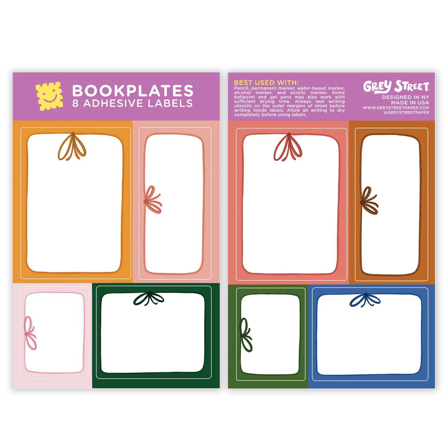 Colorful Bows Decorative Blank Bookplate Set of 8 Stickers