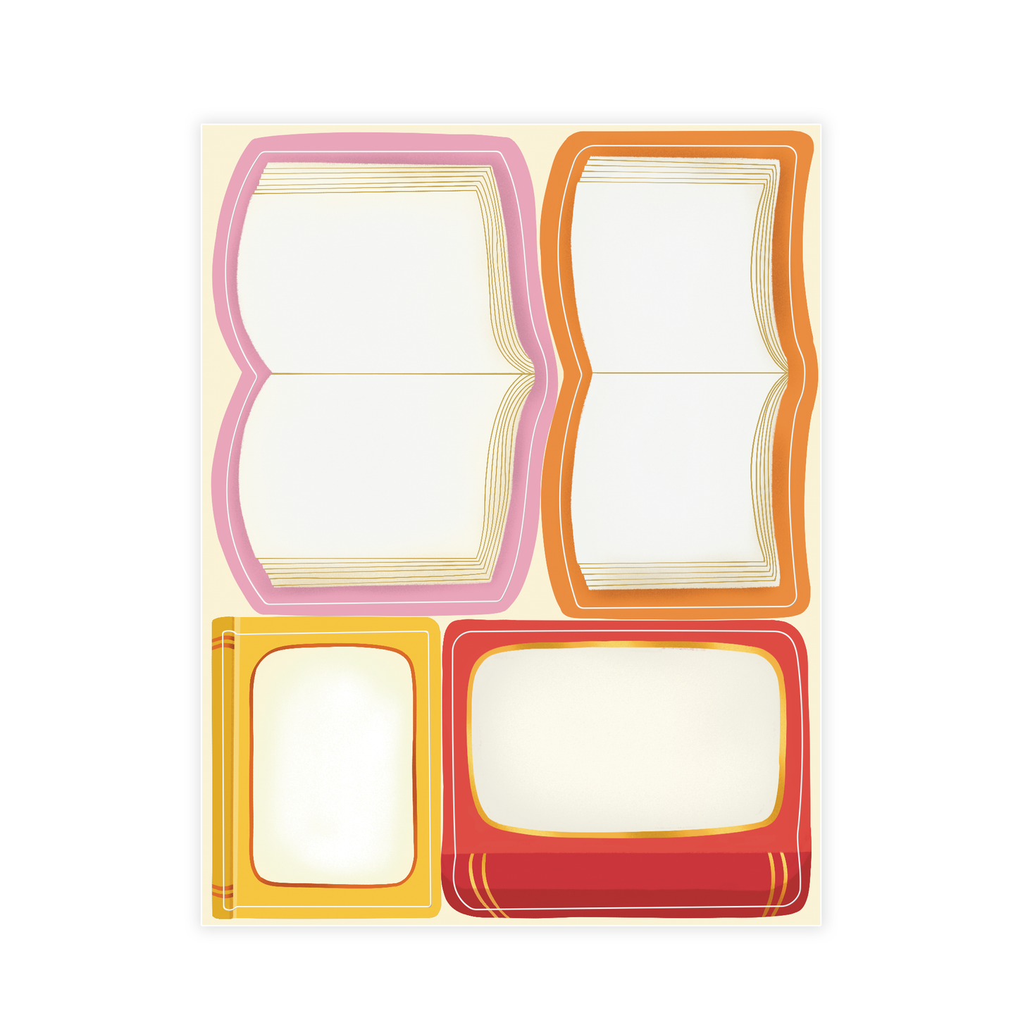 Rainbow Colors Blank Book Shaped Bookplate Set of 8 Stickers