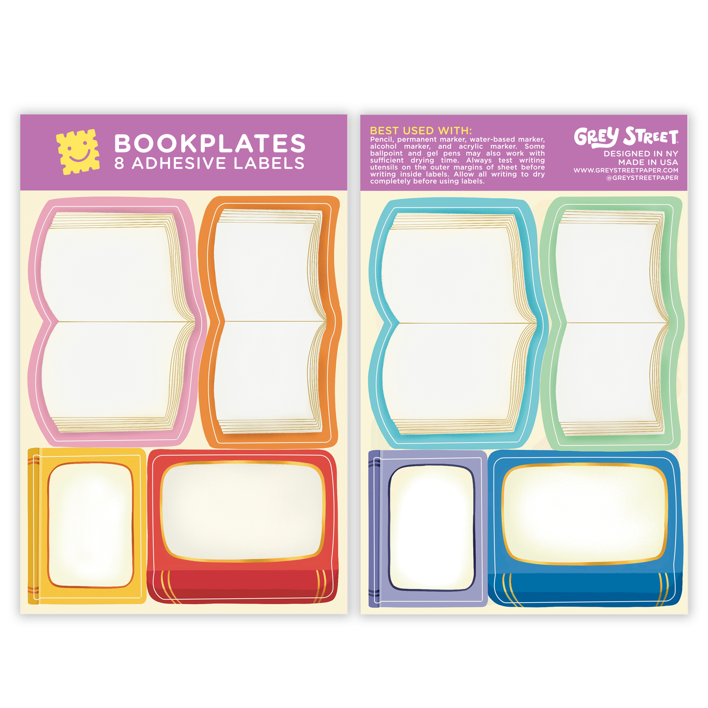 Rainbow Colors Blank Book Shaped Bookplate Set of 8 Stickers