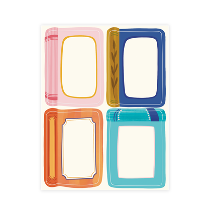Colorful Decorative Books Blank Bookplate Set of 8 Stickers