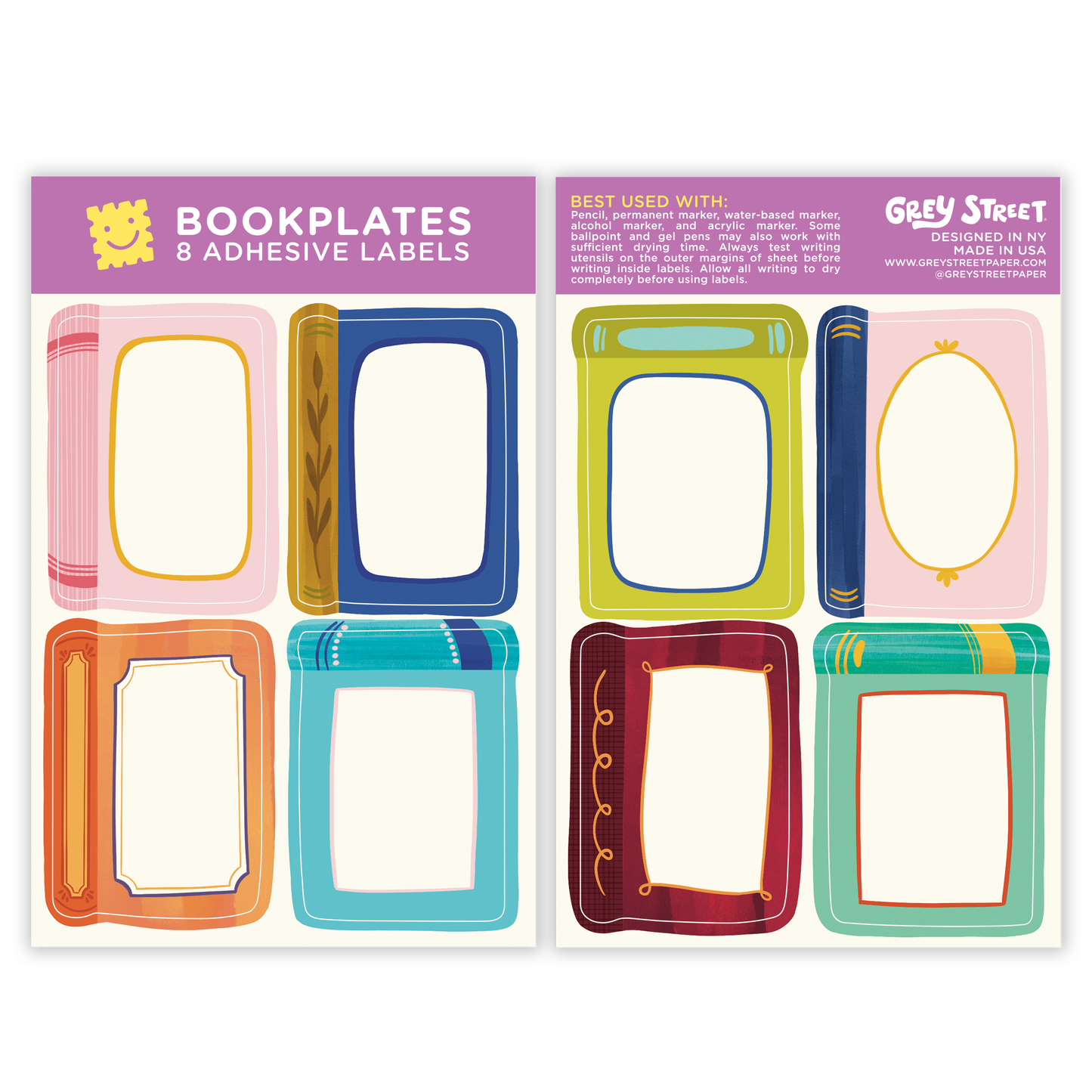 Colorful Decorative Books Blank Bookplate Set of 8 Stickers