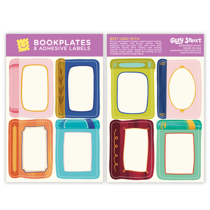 Colorful Decorative Books Blank Bookplate Set of 8 Stickers