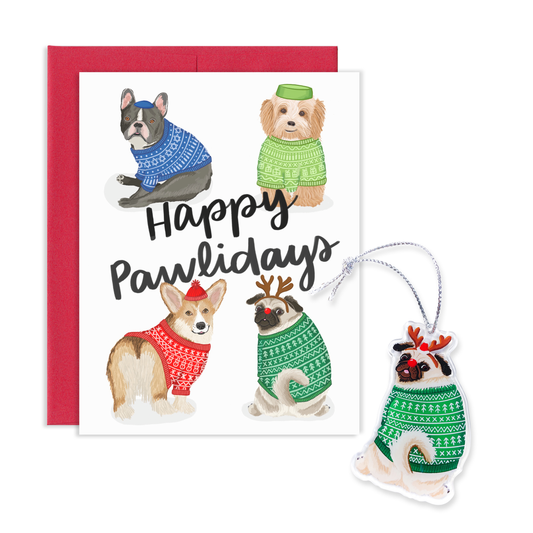 Pawlidays Pug Holiday Ornament Card Set