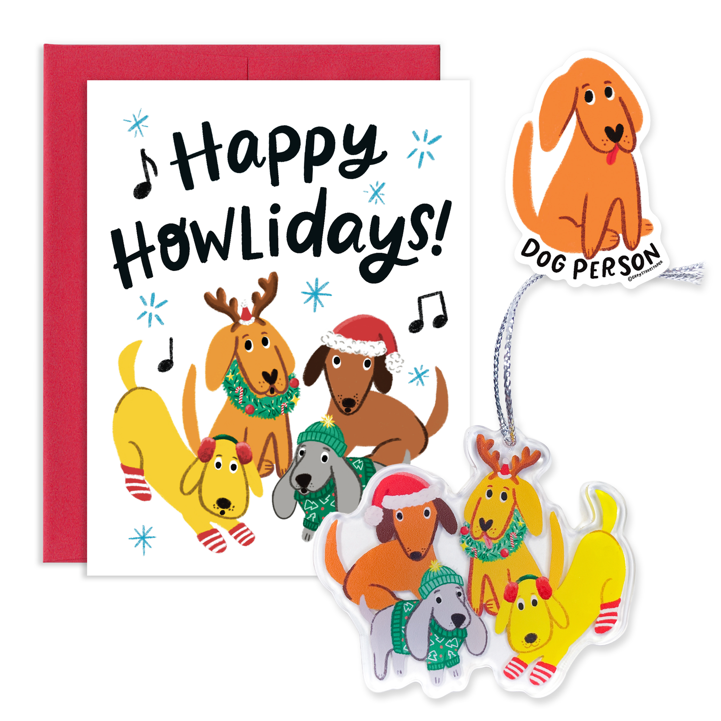 Dog Holiday Ornament Card Sticker Bundle