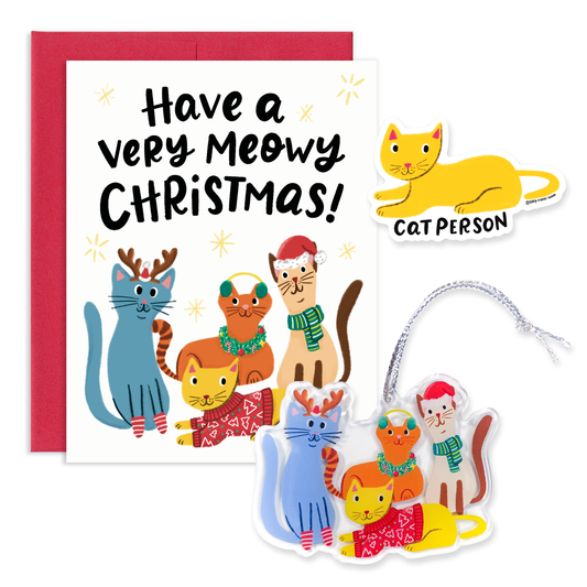 Cat Holiday Ornament Card Sticker Bundle