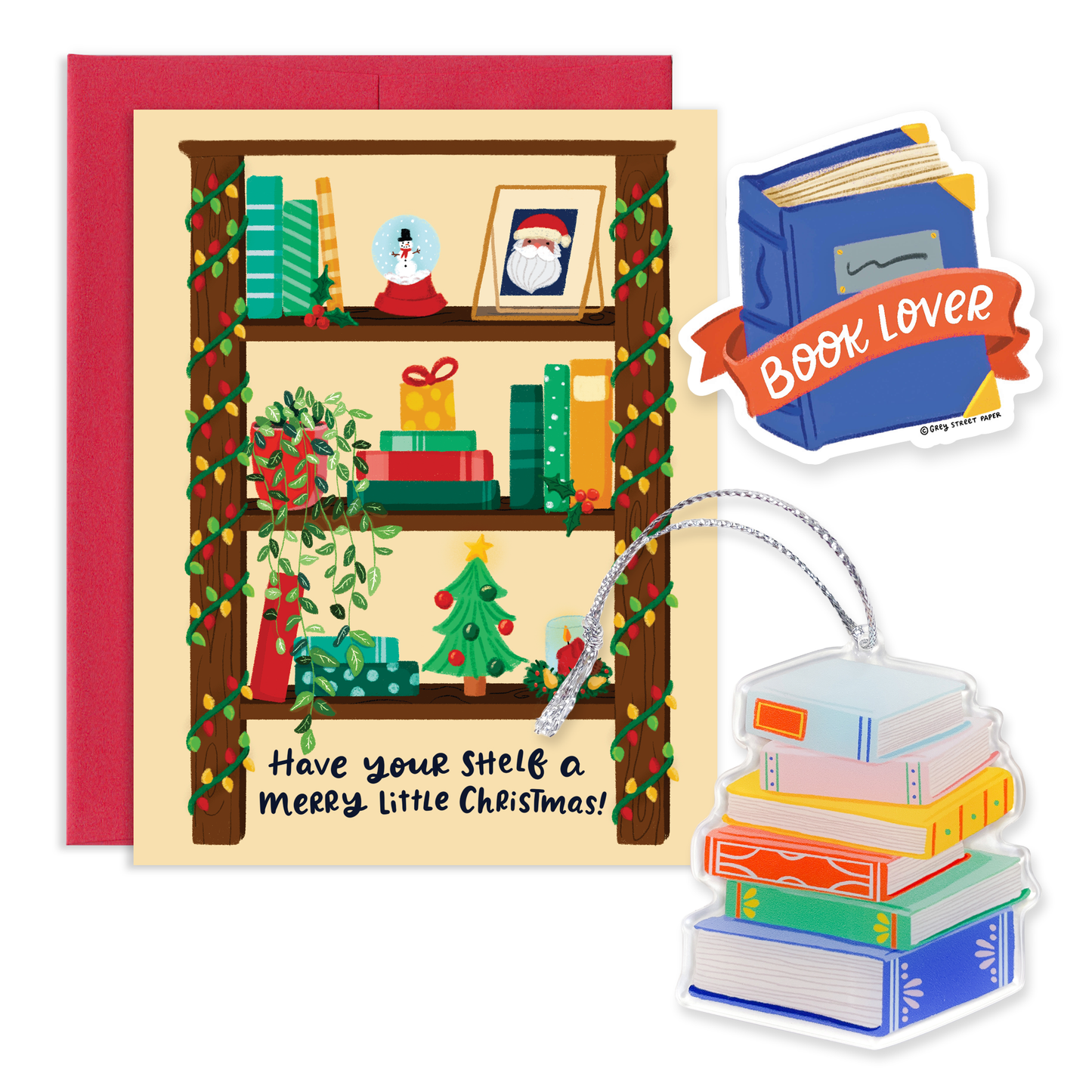 Book Holiday Ornament Card Sticker Bundle